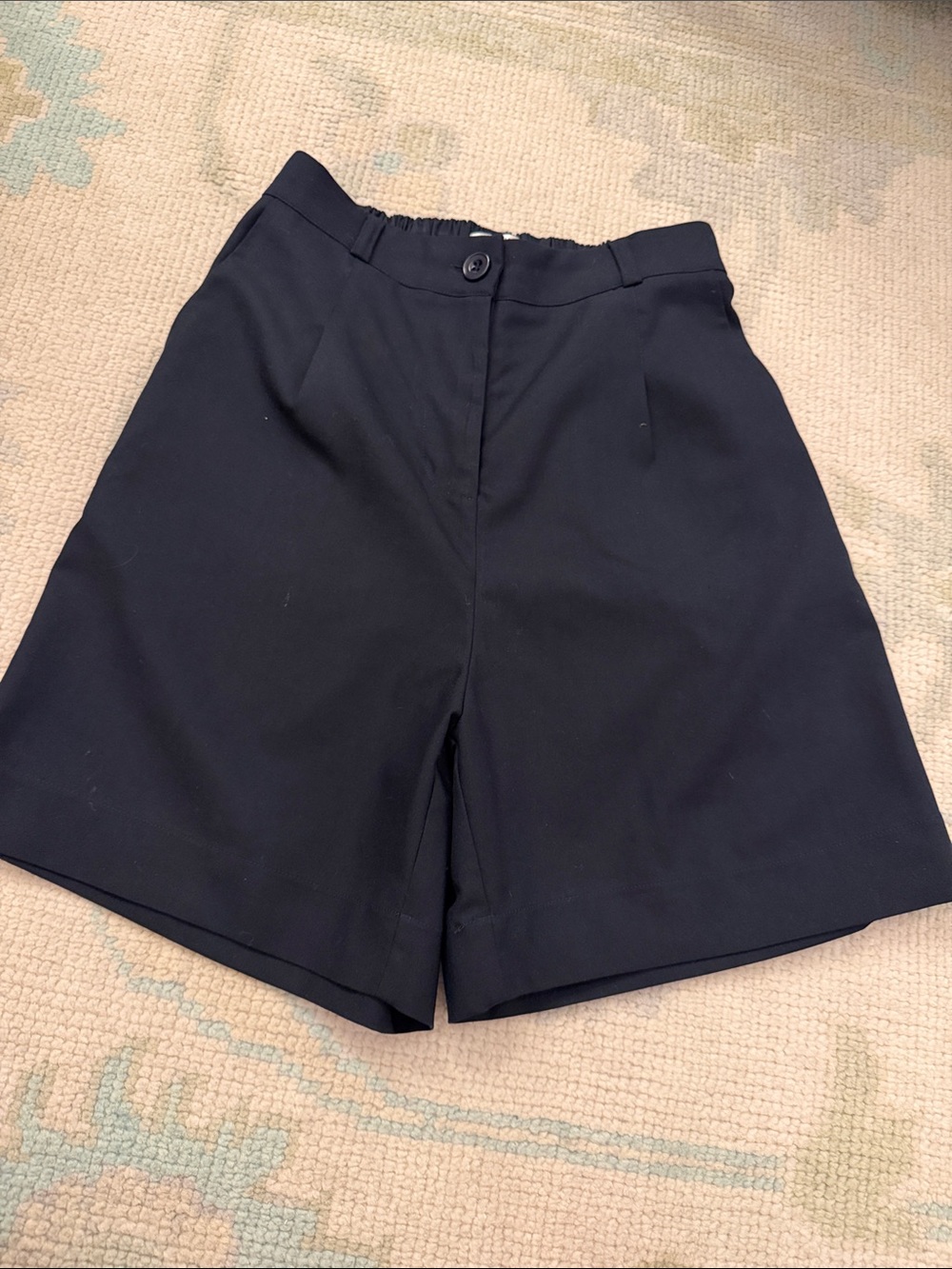 Women's Navy Pleated knee Shorts